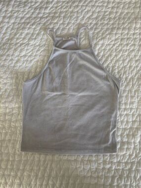 Light Blue Ribbed Halter Crop Tank Top